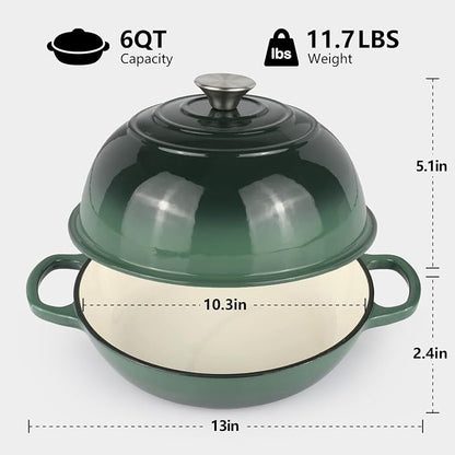 6QT Bread Dutch Oven Pot with Lid, Enameled Cast Iron Dutch Oven for Sourdough Bread Baking, Roasting, Stewing and Soup, Non-Stick Enamel Cookware for Oven/Stovetop, Perfect for Homemade Bread, Green