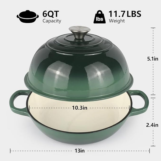 6QT Bread Dutch Oven Pot with Lid, Enameled Cast Iron Dutch Oven for Sourdough Bread Baking, Roasting, Stewing and Soup, Non-Stick Enamel Cookware for Oven/Stovetop, Perfect for Homemade Bread, Green