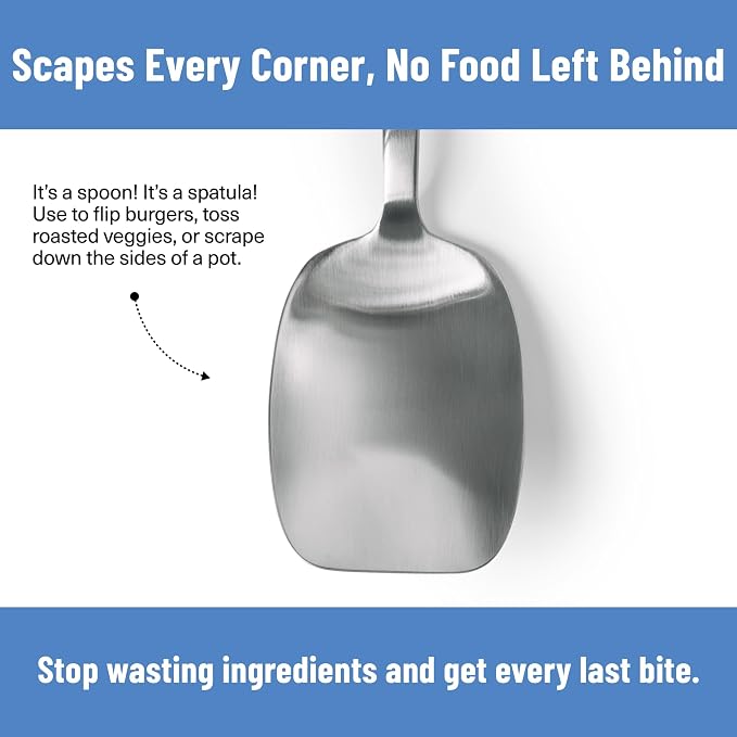 Misen Scraper Chef Spoon – Stainless Steel Cooking Spoon and Spatula Hybrid for Flipping Burgers Tossing Vegetables Scraping Pots Serving Casseroles and Everyday Kitchen Prep