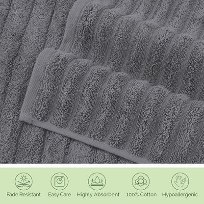 Elegant Comfort 100% Turkish Cotton Corduroy Ribbed Luxury Washcloths 6 Pack Soft 13 x 13 Inch - Higly Absorbent, Durable, Quick Dry, Spa Premium Hotel Quality for Bathroom or Travel, Gray