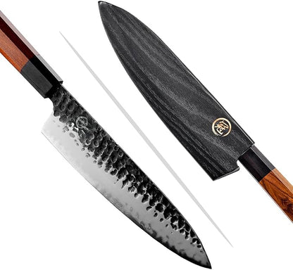 Grandsharp Chef Knife, 8 Inch Kitchen Knife, AUS10 Handmade Forged Pro Japanese Sharp High Carbon 3-layer Steel Meat Sushi Gyuto Cutting Chef's Cleaver-Wooden Sheath–Rosewood Handle