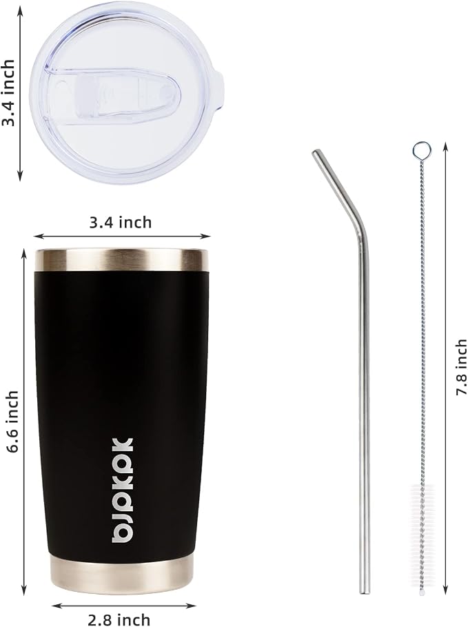 BJPKPK Black Insulated Tumbler With Lid And Straw 20 oz Stainless Steel Coffee Tumblers Cup