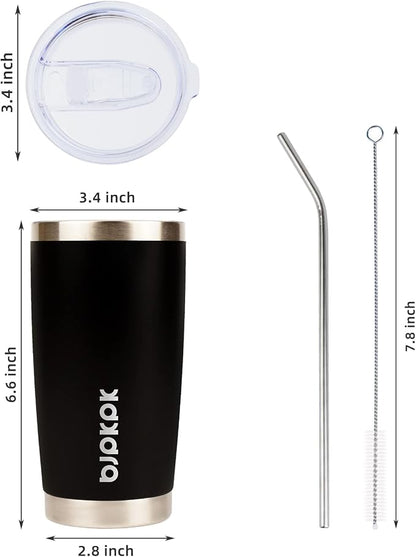 BJPKPK Black Insulated Tumbler With Lid And Straw 20 oz Stainless Steel Coffee Tumblers Cup