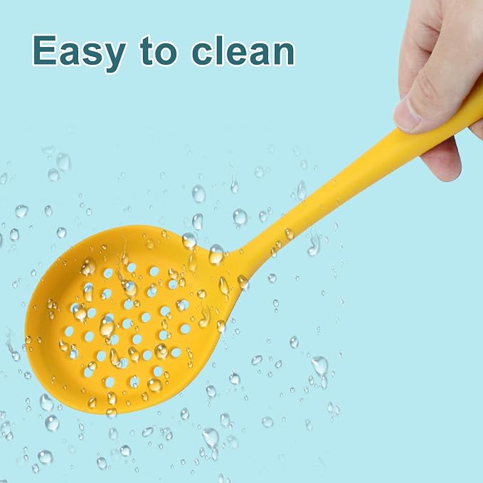 Hordion 1 Pcs Silicone Slotted Spoon, Yellow Strainer Spoon Non Stick Silicone Skimmer Heat Resistant Cooking Spoon