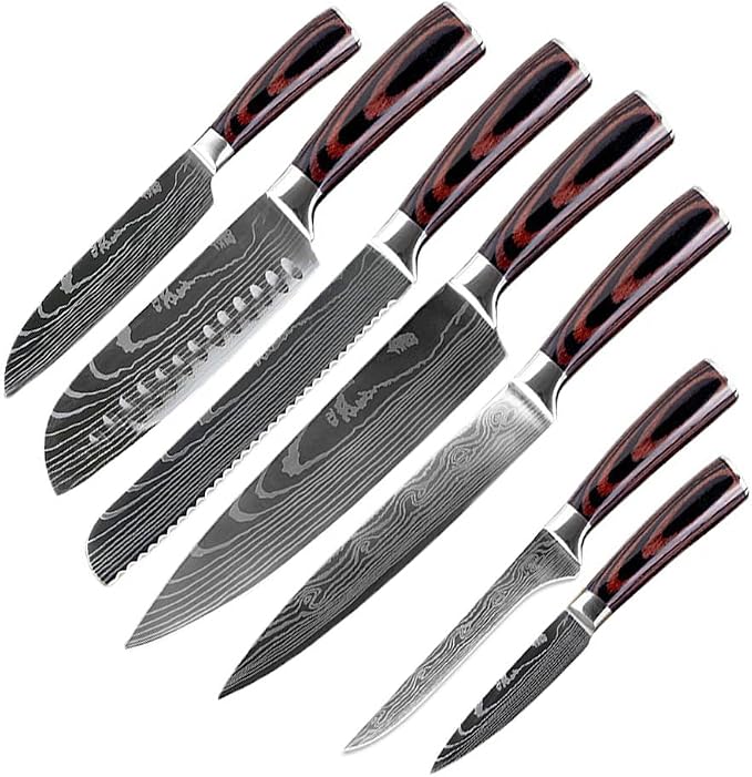 7PCS Kitchen Knife Set, Professional Japanese Chef Knives with High Carbon Stainless Steel Ultra, Sharp Aikido Knife Set for Cooking Meat, Fruits, Vegetables
