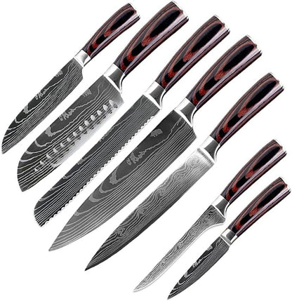 7PCS Kitchen Knife Set, Professional Japanese Chef Knives with High Carbon Stainless Steel Ultra, Sharp Aikido Knife Set for Cooking Meat, Fruits, Vegetables