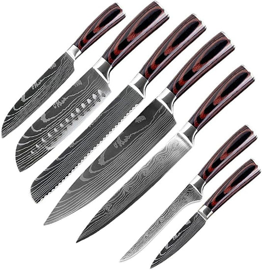 7PCS Kitchen Knife Set, Professional Japanese Chef Knives with High Carbon Stainless Steel Ultra, Sharp Aikido Knife Set for Cooking Meat, Fruits, Vegetables