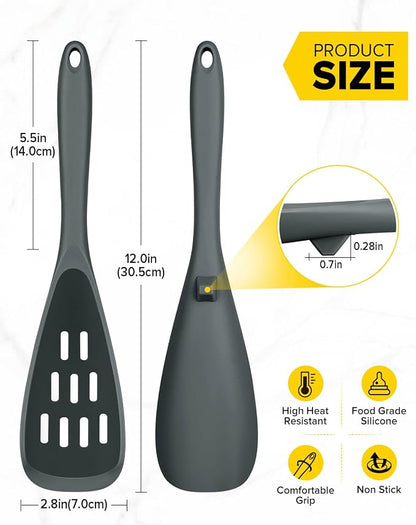 Pack of 2 Cooking Spoons for Non Stick Cookware, Multifunction Spatula Spoon BPA-Free, One-Piece Design, Suitable for Scooping, Scraping, Serving and Mixing(GRAY)