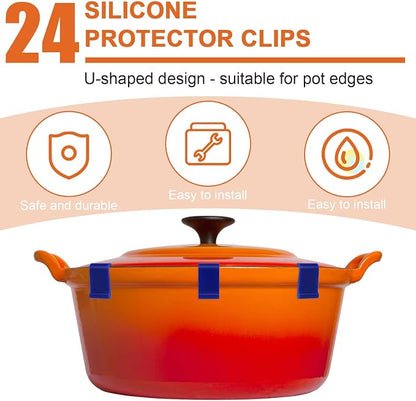 Gosknor 24pcs Dutch Oven Lid Protector Clips, Silicone Cookware Protector Plastic Pan Protective Clips Pot Bumpers Lifter Accessories for Storage Stacking & Display (Blue)