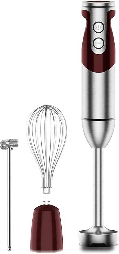 Megawise 3- in-1 Immersion Hand blender, Powerful MOTOR & Stainless Steel Stick Blender, 4 Sharp Blades with Whisk, Milk Frother Attachments