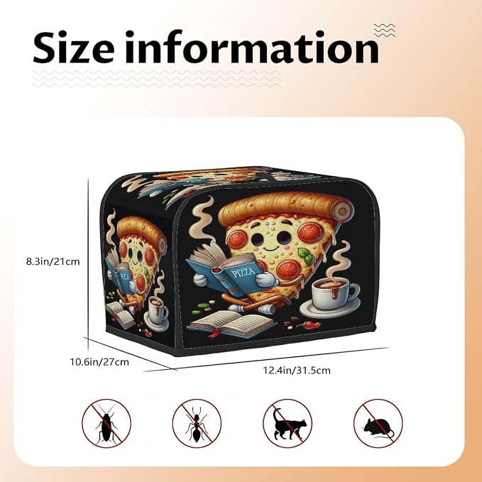 Toaster Cover 4 Slice Wide Slot Funny Pizza CoffeeBread Toaster Oven Dustproof Cover Small Appliance Kitchen Covers Dust and Fingerprint Protection for Women Gift 4 Slice