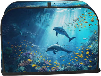 Deep Sea Animal Fish Toaster Cover 2 Slice Wide Slot Washable Kitchen Appliance Covers Fingerprint Bread Machine Dust Cover Small Toaster Oven Accessories Covers Bread Maker Bag Women Gift