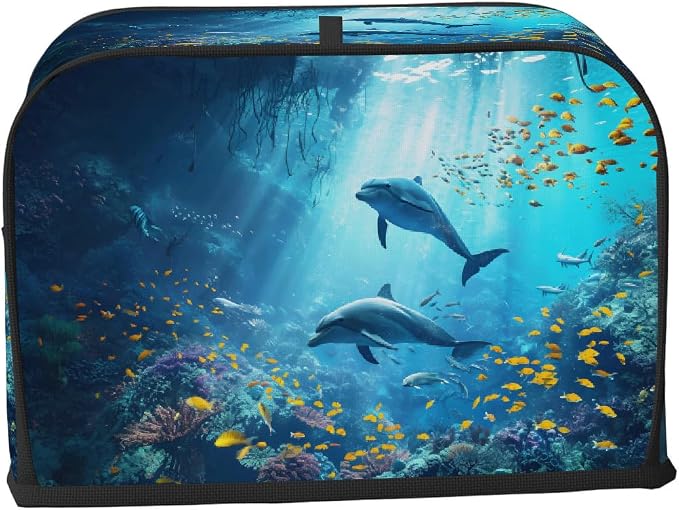 Deep Sea Animal Fish Toaster Cover 4 Slice Wide Slot Washable Kitchen Appliance Covers Fingerprint Bread Machine Dust Cover Small Toaster Oven Accessories Covers Bread Maker Bag Women Gift