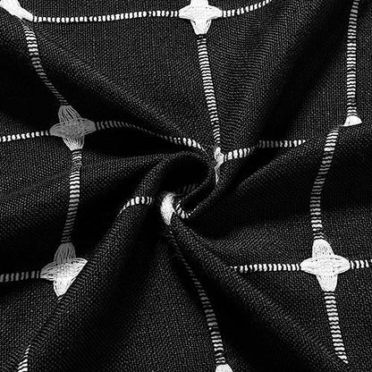 Boho Farmhouse Classic Plaid Linen Tassel Shower Curtain Black,72x78