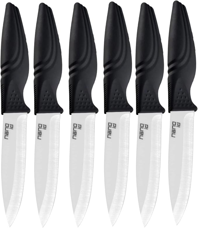 Steak Knives set of 6, Nano ID Ceramic Stake Knife Sharp Ceramic Knife Perfect Festival Present (black)