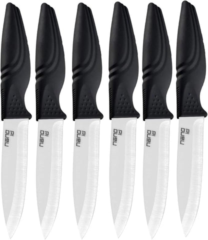 Steak Knives set of 6, Nano ID Ceramic Stake Knife Sharp Ceramic Knife Perfect Festival Present (black)