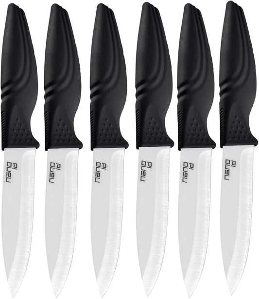 Steak Knives set of 6, Nano ID Ceramic Stake Knife Sharp Ceramic Knife Perfect Festival Present (black)