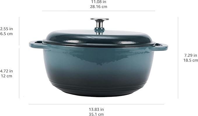 Amazon Basics Enameled Cast Iron Dutch Oven Pot with Lid, Round, Dual Handles, Heavy-Duty, Oven Safe for Stews, Roasting, Baking,6-Quart, Gray