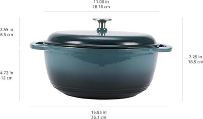 Amazon Basics Enameled Cast Iron Dutch Oven Pot with Lid, Round, Dual Handles, Heavy-Duty, Oven Safe for Stews, Roasting, Baking,6-Quart, Gray