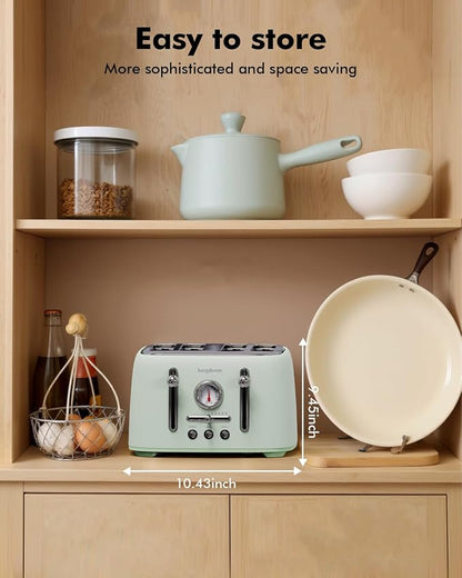 Retro 4-Slice Toaster - 6 Settings, Stainless Steel Body, Defrost/Cancel Button & Crumb Tray, Vintage Green