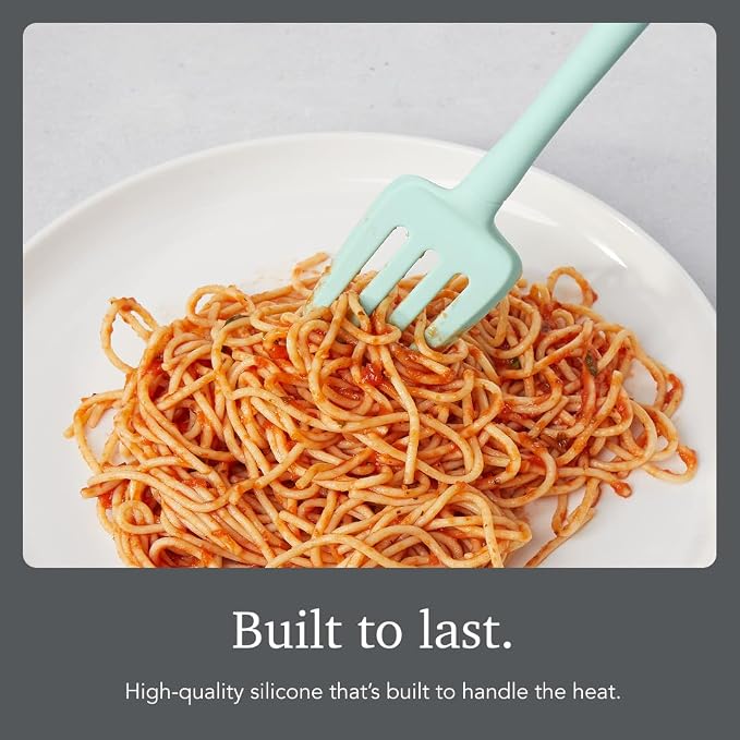 Tovolo Flex Core Silicone Fork Aqua Seafoam Green Large Cooking Fork for Spaghetti Twirling Mixing Shredding, Heat Resistant Silicone Fork Kitchen Utensil, BPA Free Spaghetti Twirling and Cooking Fork