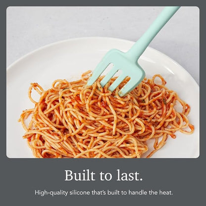 Tovolo Flex Core Silicone Fork Aqua Seafoam Green Large Cooking Fork for Spaghetti Twirling Mixing Shredding, Heat Resistant Silicone Fork Kitchen Utensil, BPA Free Spaghetti Twirling and Cooking Fork