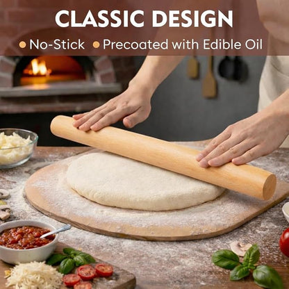 15.75 Straight Inch Rolling Pin – Smooth One-Piece Wooden Dough Roller for Baking, Cookies, Pizza Dough, Pie Crust, Fondant & Pastry