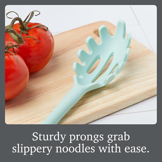 Tovolo Pasta Claw Spaghetti Spoon Scoop Aqua Seafoam Green Silicone Pasta Spoon with Teeth, BPA Free Silicone Pasta Fork for Serving Spaghetti Linguine and Noodles, Heat Safe Pasta Serving Spoon