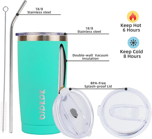 BJPKPK Tumbler With Lid And Straw 20 oz Insulated Tumblers Thermal Cup For Hot And Cold Drinks,Turquoise