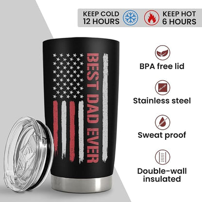 SANDJEST Dad Gifts, Best Dad Ever 20oz Insulated Tumbler with Lid Double-wall Insulated Stainless Steel Mug - Coffee Cup for Outdoor Travel Sport Office, Gift for Birthday Father’s Day