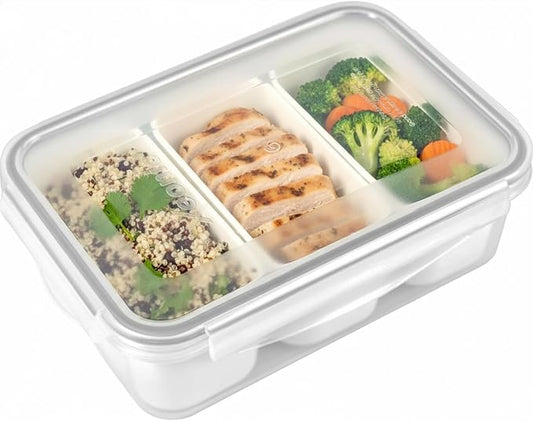 carrotez Food Storage Containers with 3 Removable Compartments, Food Prep Container with Airtight Lids, Portion Control Container, Microwave Safe, Reusable, 4.64 Cup (1100ml)