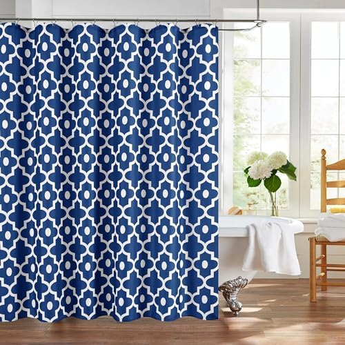 Fabric Modern Moroccan Shower Curtains for Bathroom-Indigo and White