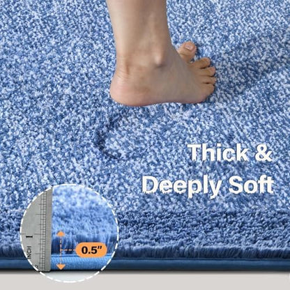 Toilet Rug U-Shaped 24x19 Washable Non Slip, Soft Absorbent Bath Mat Blue