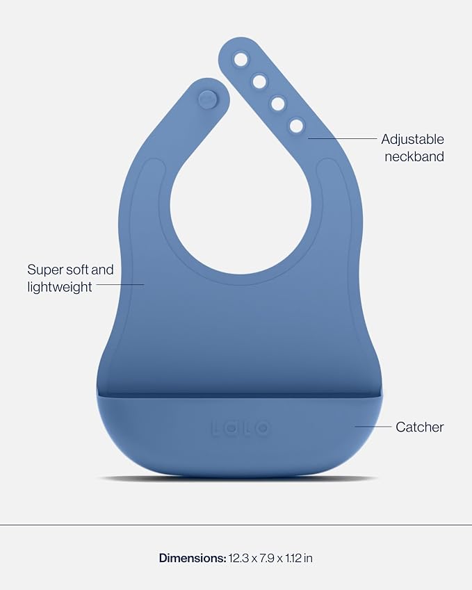 Lalo First Bites Starting Solids Silicone Baby Feeding Set with Suction Bowl, 2 Spoons and 1 Bib - 4-Piece Baby-Led Weaning Supplies - Non-Toxic Silicone Infant Tableware - Blueberry