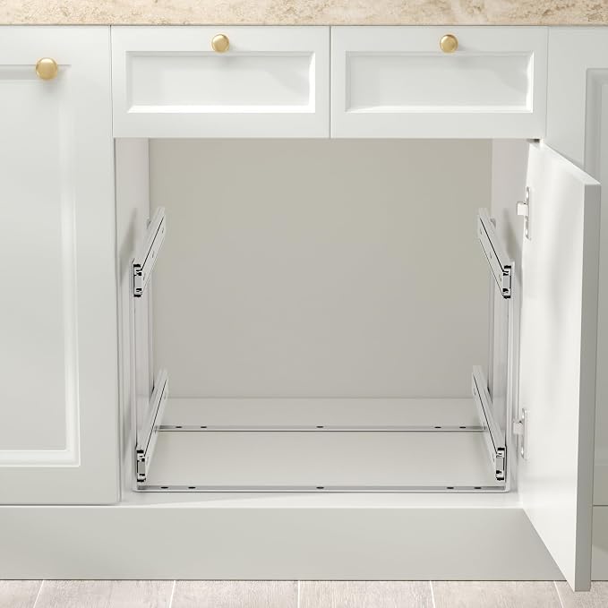 ROOMTEC 2 Tier Pull Out Cabinet Organizer, Double Tier Slide Out Wood Cabinet Organizer with U Bracket, Pull Out Drawers for Base Cabinet Organization in Kitchen, Pantry(10½"W x 21" D)