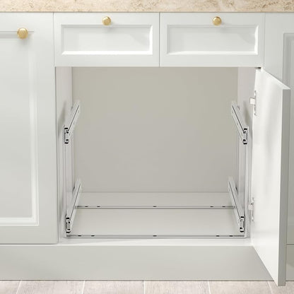ROOMTEC 2 Tier Pull Out Cabinet Organizer, Double Tier Slide Out Wood Cabinet Organizer with U Bracket, Pull Out Drawers for Base Cabinet Organization in Kitchen, Pantry(10½"W x 21" D)