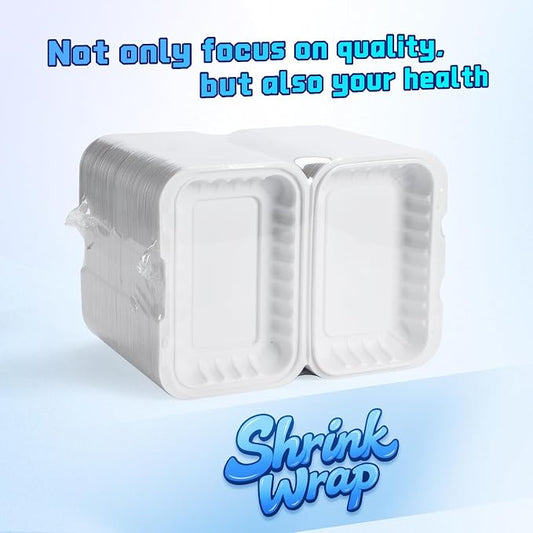 YANGRUI 50-Pack 28oz 9x6 White Takeout Boxes - Shrink Wrapped No Pre-Wash | BPA Free Heavy Duty Mineral PP, Microwave & Freezer Safe | Reusable Clamshell for Sandwiches, Subs & Meal Prep
