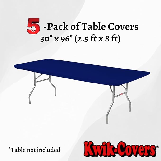 Kwik-Covers 8' Rectangle Plastic Table Covers 30" x 96", Bundle of 5 (Navy Blue)