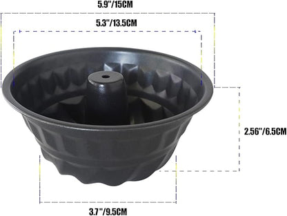 6Inch Tube Cake Pan, Nonstick Fluted Tube Pans, Small Round Carbon Steel Baking Mold, Round Bakeware for Pumpkin Cake, Pudding, Brownies, Bread - 2Pcs, Black