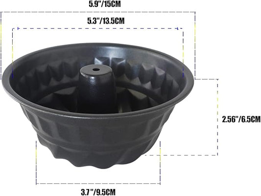 6Inch Tube Cake Pan, Nonstick Fluted Tube Pans, Small Round Carbon Steel Baking Mold, Round Bakeware for Pumpkin Cake, Pudding, Brownies, Bread - 2Pcs, Black