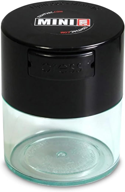 TIGHTPAC MINIVAC Portable Vacuum Seal Airtight Container – Keeps Coffee Beans, Grounds, Tea, Spices & Herbs Fresh Longer – Travel-Ready, NSF-Certified Food-Grade Storage, 10 to 30 Grams, Black/Clear