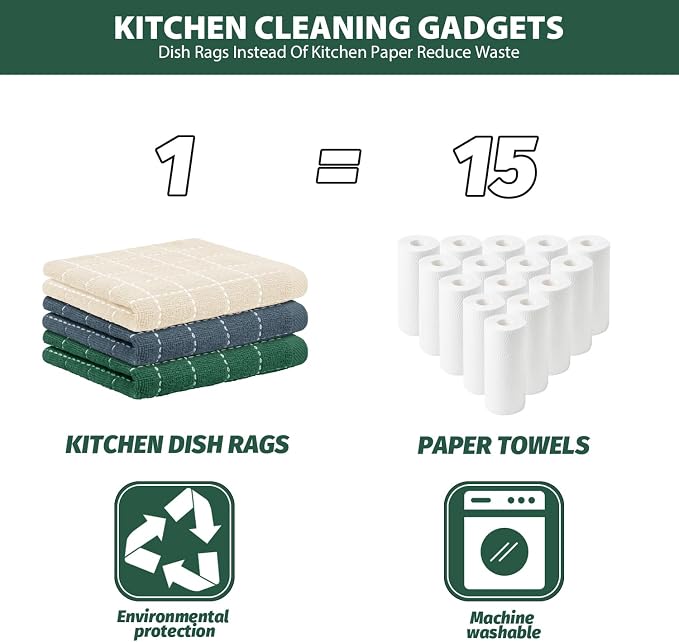 Nialnant 6 Pack Terry Kitchen Towels, Dish Cloths for Washing Dishes, 100% Cotton Reusable Cleaning Rag,Ultra Soft Absorbent, Quick Drying Dish Towels for Kitchen,12x12 Inches