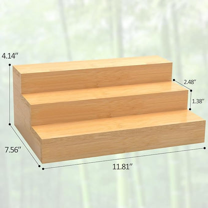 Bamboo Spice Rack for Cabinet, 3 Tier Spice Riser Shelf, 2 Pack Spices Stand for Pantry
