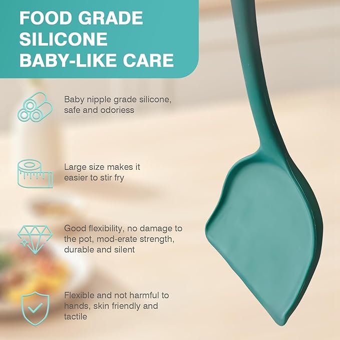 5-Piece Silicone Cooking Utensil Set, Food Grade Non-Stick Spatula and Ladle Set for Kitchen - Dishwasher Safe, Heat Resistant, Easy to Clean (Deep Green)