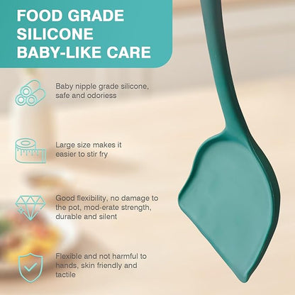5-Piece Silicone Cooking Utensil Set, Food Grade Non-Stick Spatula and Ladle Set for Kitchen - Dishwasher Safe, Heat Resistant, Easy to Clean (Deep Green)