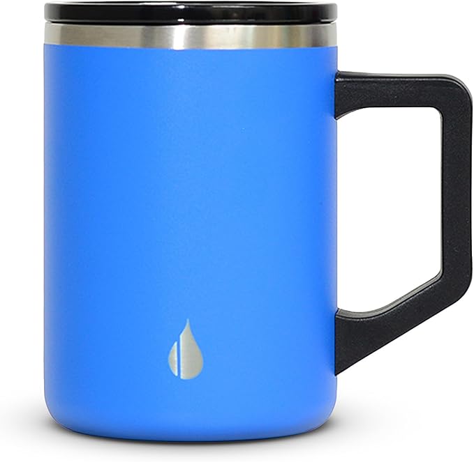 Elemental Insulated Coffee Mug - Triple-Wall Stainless Steel Summit Travel Cup for Hot and Cold Drinks - Thermal Coffee Mug with Lid and Handle for Camping, Office & Travel 16oz - Azure