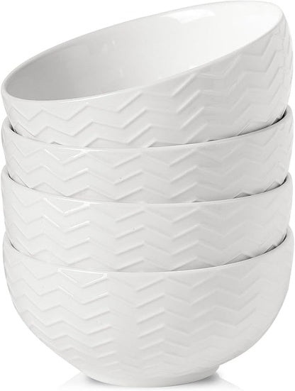 Hasense Soup Bowls 20 OZ, Ceramic Bowls Set of 4 for Kitchen, Stoneware Porcelain Cereal Bowls for Soup, Cereal, Oatmeal, Fruit, Salad, Noodle and Rice, Microwave Dishwasher Safe, White