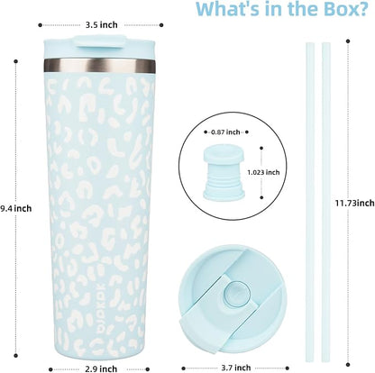 BJPKPK 30oz Tumbler With lid And Straw Stainless Steel Travel Coffee Mug Insulated Tumblers Cups,Light Blue Leopard
