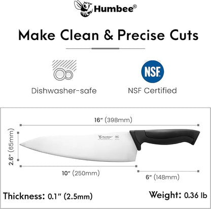 10-Inch Chef Knife, NSF Certified Razor-Sharp High Carbon Stainless Steel Blade – Ergonomic Color Coded Handle, Non-Slip Grip Kitchen Knife, DT-10 Series, Black