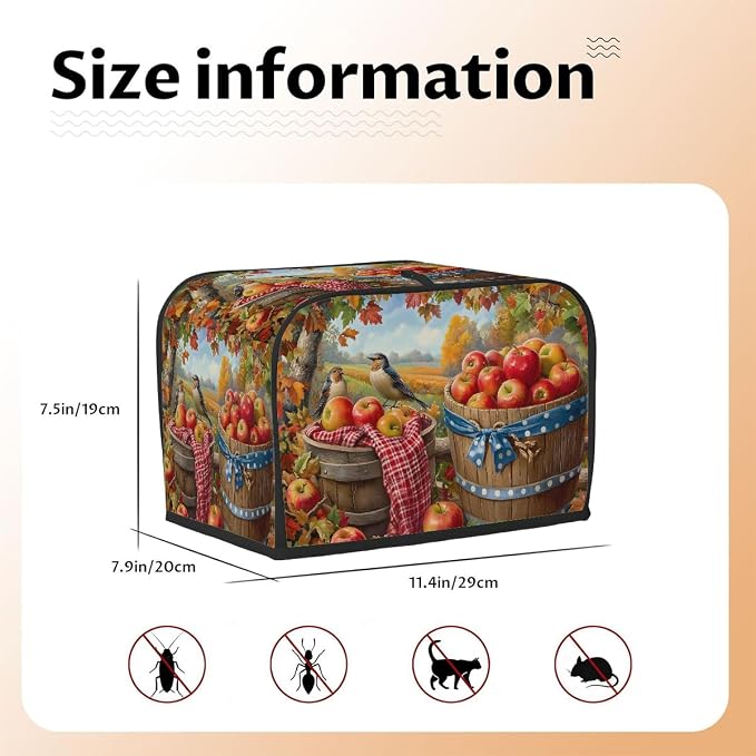 2 Slice Autumn Apple Pretty Toaster Cover Waterproof Dust Fingerprint Bread Machine Cover Washable Kitchen Appliance Protector For Home Kitchen Bakeware Table Decor Women Gifts